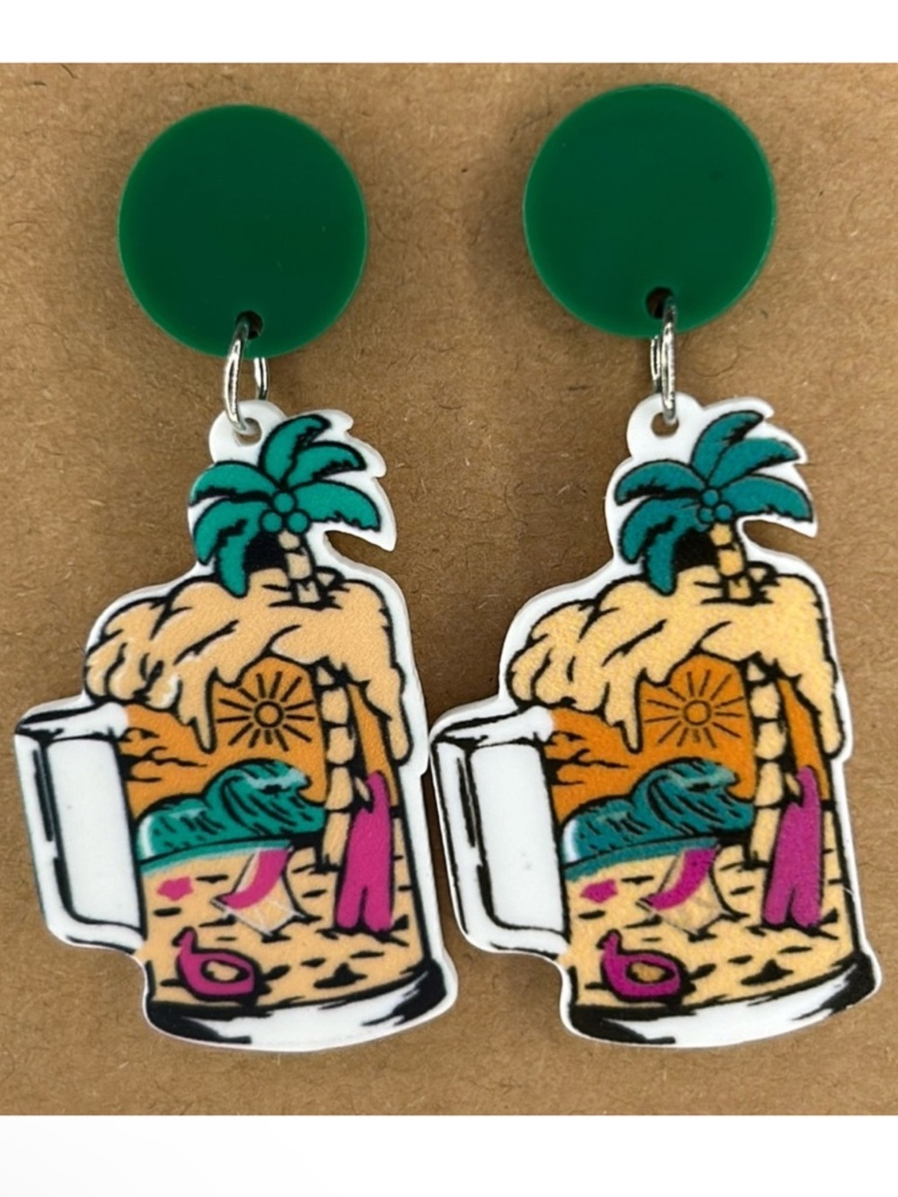 Acrylic Beach Theme Drink Stud Earrings Fashion Jewelry